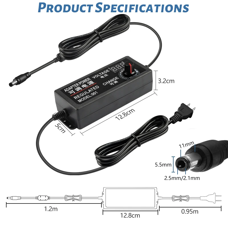 Adjustable Helicoid Adapter AC to DC 12V 5A 60W Multi Voltage Power Adapter