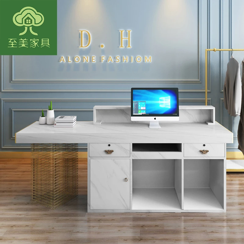 Stylish marble metal gold-plated front table beauty salon bar reception desk