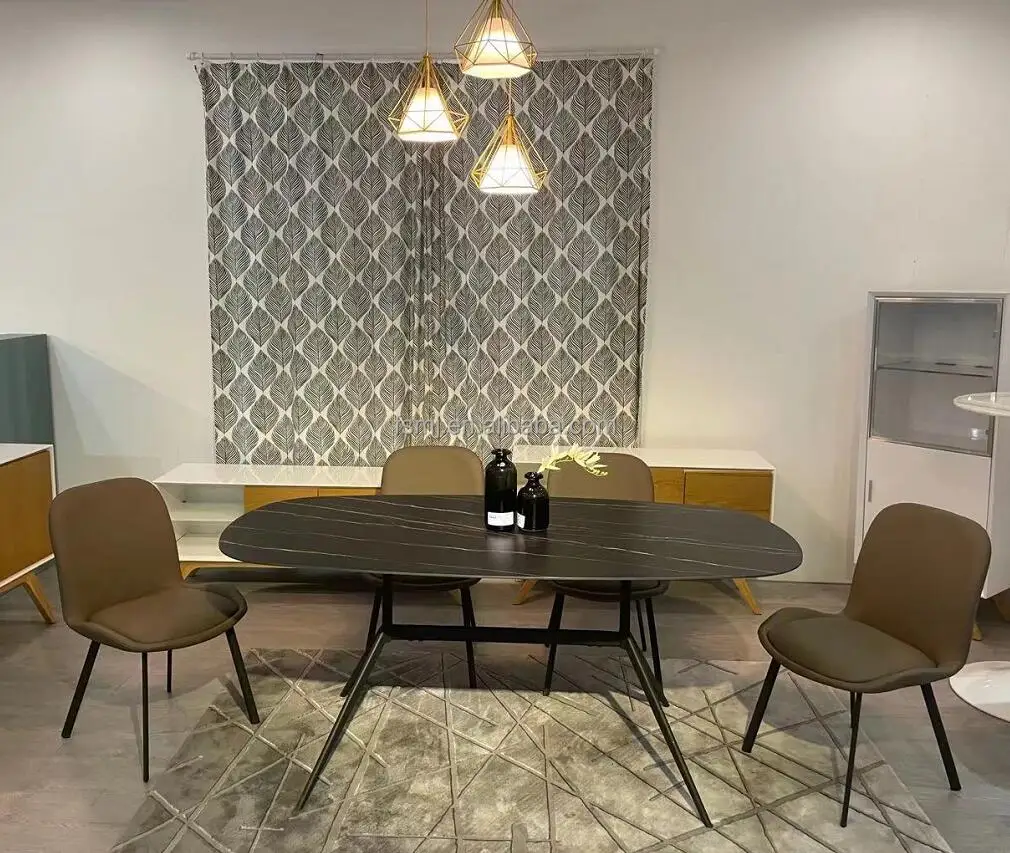 Discount dining table scandinavian room furniture Cheap Tables And Chairs sintered stone table top with metal base
