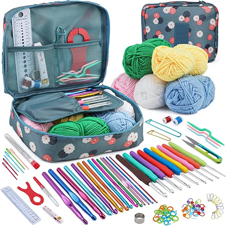 Full Crochet Starter Kit For Beginners Adults Crochet Hook Set With Case Crochet Kit with Yarn  Knitting Needles Supplies