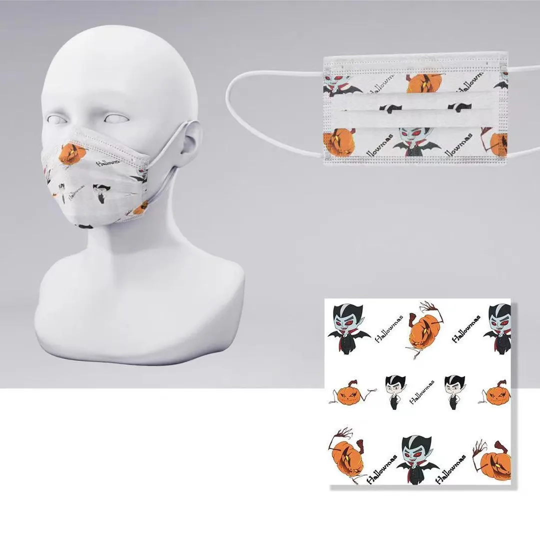 SJ Wholesale Custom 3 ply Nonwoven cartoon printed masks soft loop breathable safety disposable halloween face mask