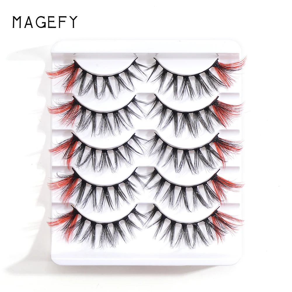 Maange 5 pairs eyelash kit eyelash extensions C curl party glue purple red 25mm 3D hand made mink eyelashes vendor