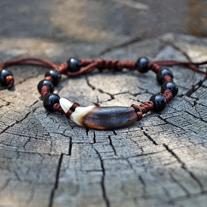 YS002 Fake wolf Tooth hand rope Bracelet men Tibet  Fang Vintage bracelet women Primitive tribes Natural bone jewelry bracelet