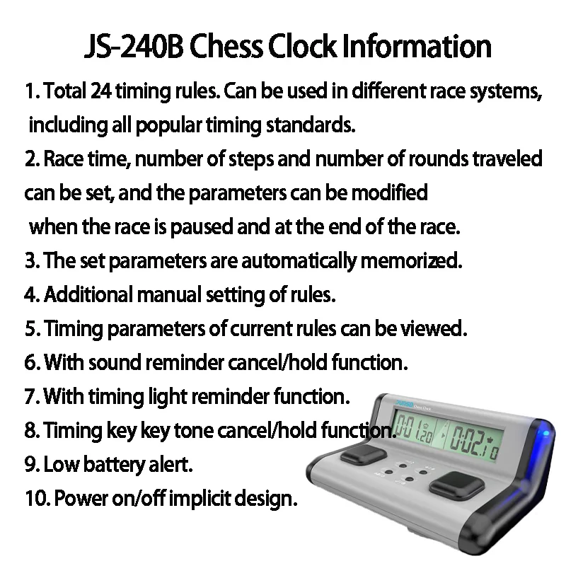 See-Saw Buttons Chess Clock with Speech Reading 15 Timing Rules Professional Digital Chess Timer Lightweight Competition Timer