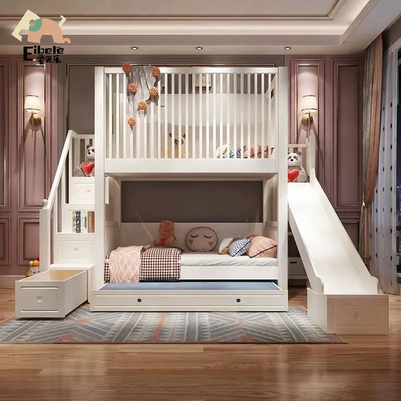 Modern Wooden Bedding Sets Furniture Solid Wood Bunk Beds Kids Two Layers of Bed Height Bed Customized Style Sets Children