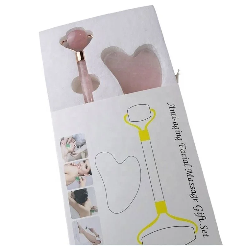 Natural Jade Facial Massage Roller Stone Private Label Skin Scrapping Jade Roller and Gua Sha Set Box Tools Jade Roller