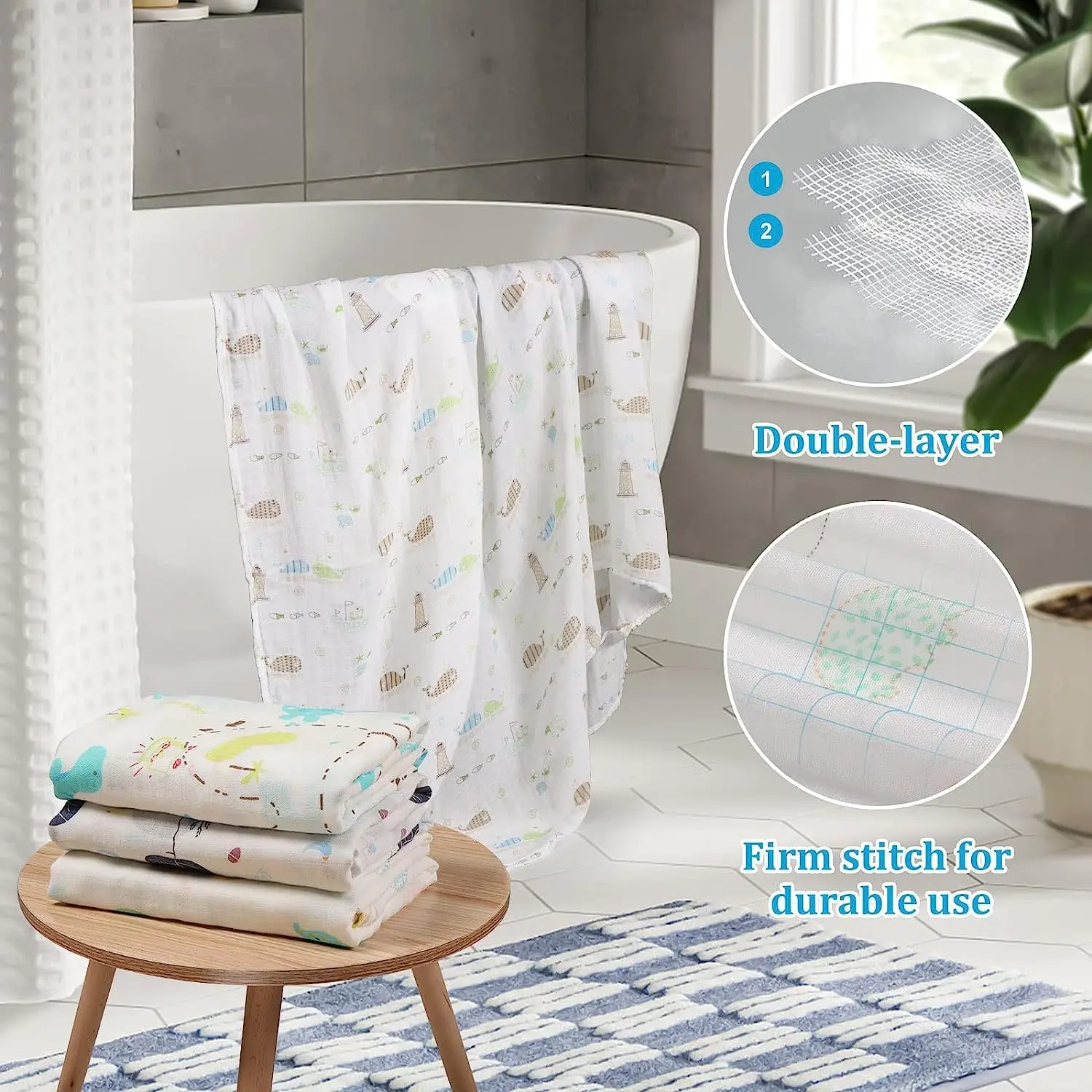 New Fashion Customizable Cute Printed 4 Layer Soft 70% Bamboo 30% Organic Cotton Fabric Muslin Infant Baby Swaddle Wrap Blanket