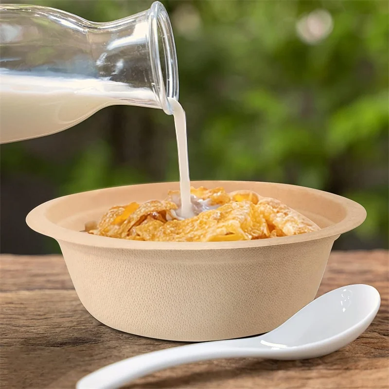 Lid 16 24 32 oz Biodegradable Eco Friendly Sugarcane Bagasse White Natural Compostable Disposable Soup Food Paper Round Bowls