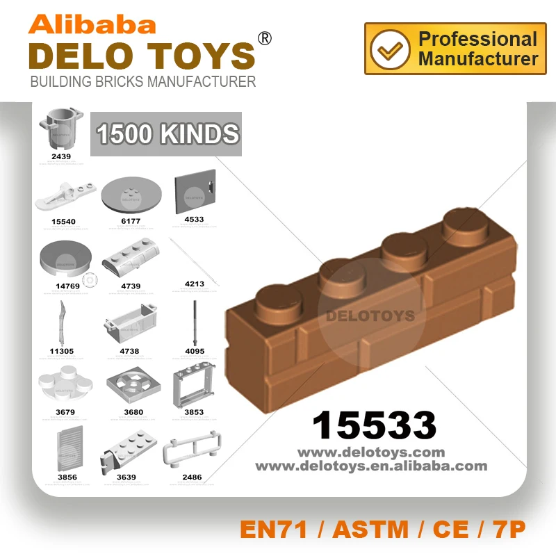 DIY bulk building blocks plastic wall bricks 1x4 Dots Professional OEM order accessory  BRICK 1*4 SINGLE (15533)