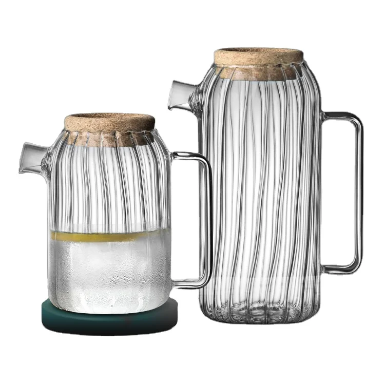 Glass Water Pitcher with wood Lid Beverage Glass Carafe for Juice Lemon Water Iced Tea Glass jug