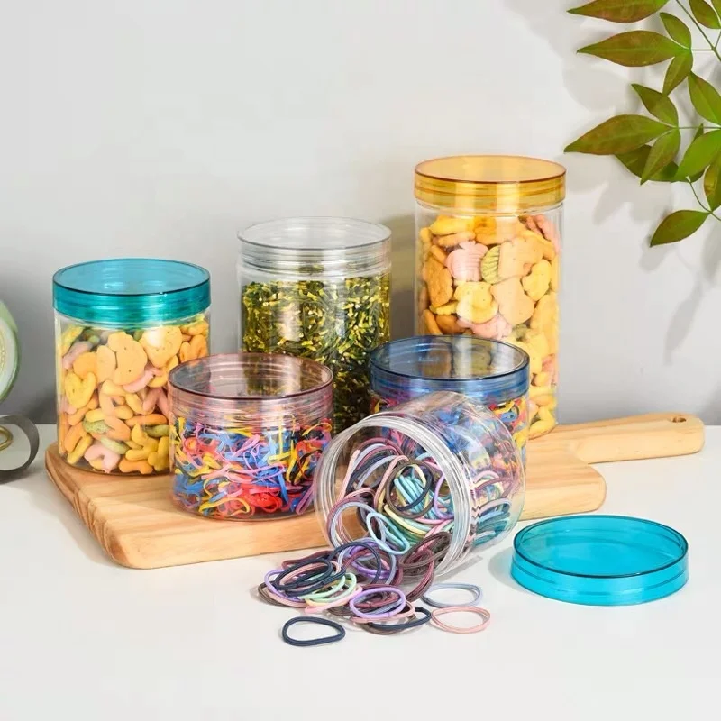 Transparent Round PET Jar Eco-Friendly 500ml Capacity Empty Candy Plastic Container for Stickers Noodles Cream Cookie Usage