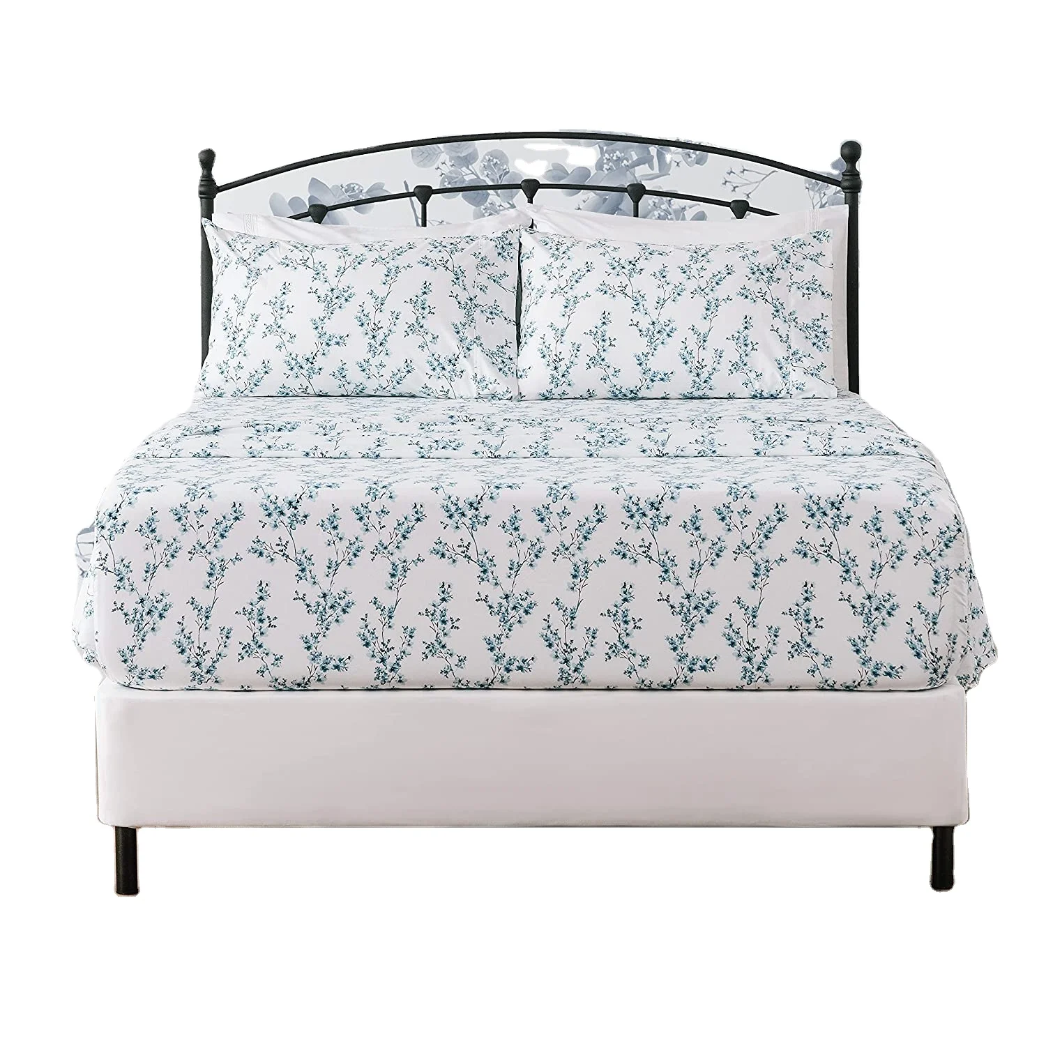 Deep Pocket Floral Printed Bed Sheet 4 Pieces Bedding Hotel Quality Queen Size Luxurious Heavy But Silky Soft Material