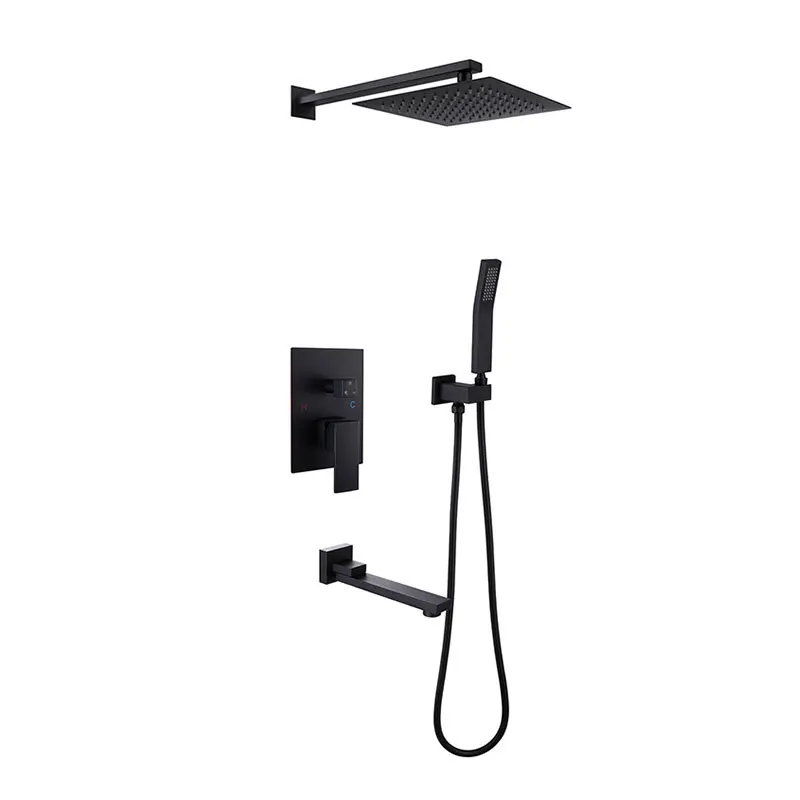 10 Inch 12 Inch Shower Head Hot and Cold Concealed Black Bathroom Faucet Mixer Brass Shower Set