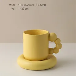 Solhui Creative Art Mugs Novelty Ceramic Coffee Mugs with Large Handle and Tray