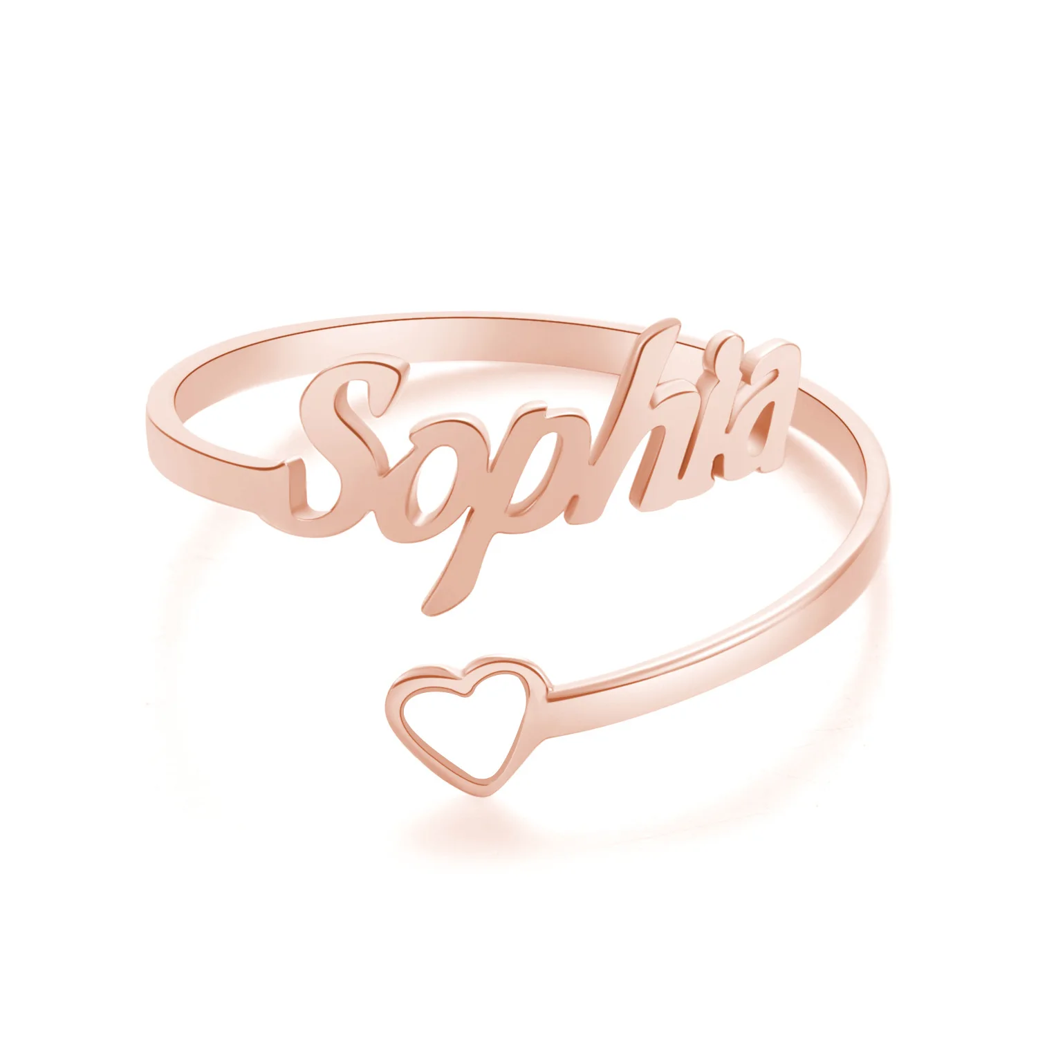 Gold Plated Custom Heart Name Ring Jewelry Personalized Stainless Steel Fashion Adjustable Nameplate Letter Finger Ring