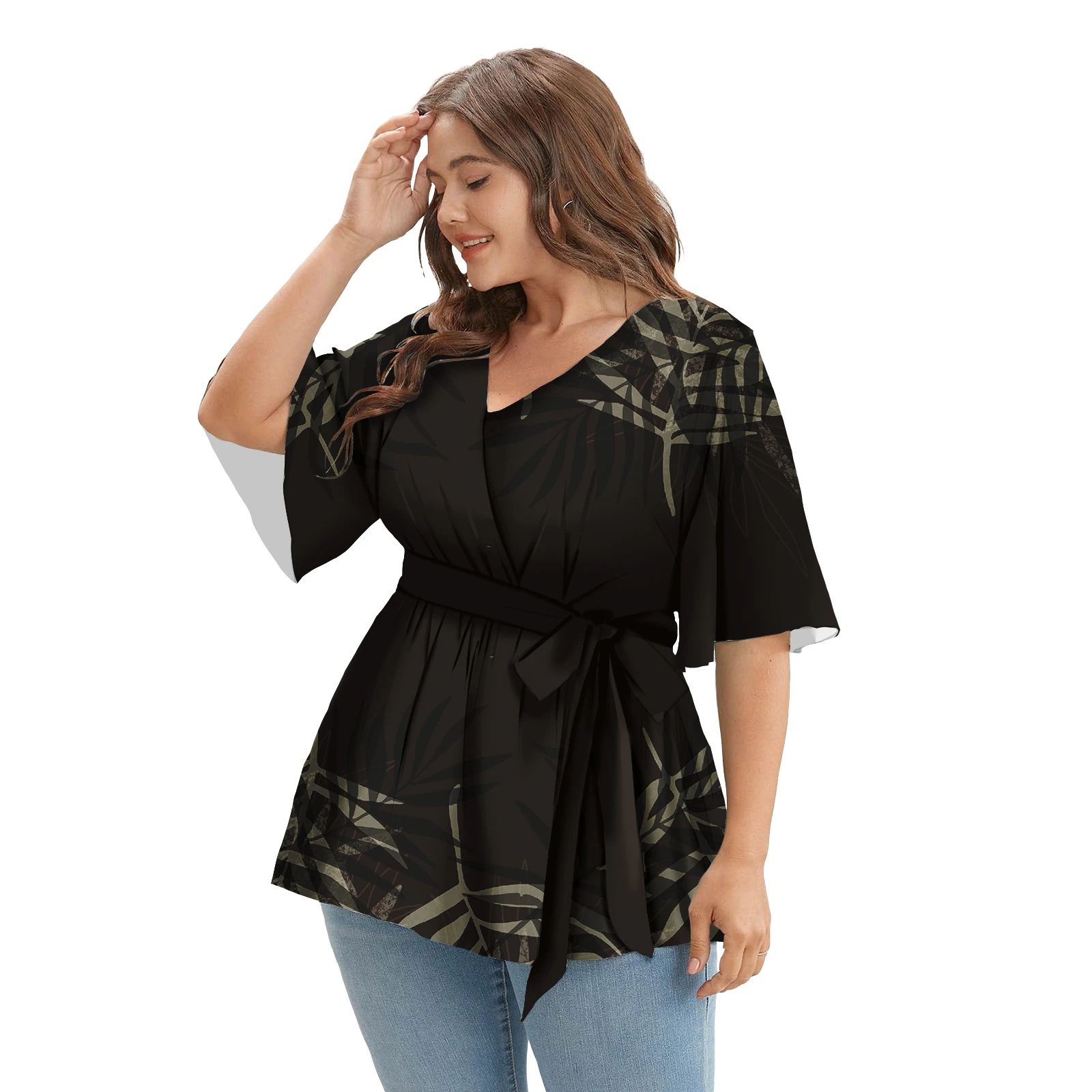 Woman Tops Fashionable Blouse Polynesian Tribal Hawaii Flower Designer Blouses For Women Short Sleeve Sexy Club Top Women