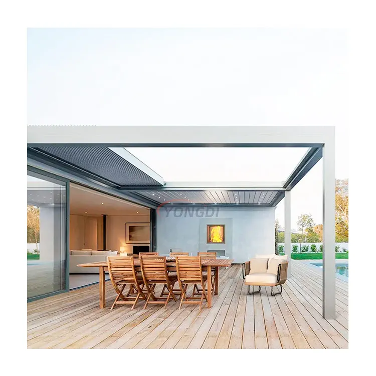 Contemporary outdoor bioclimatique balcony louvered roof aluminum pergola with motorized retractable blades