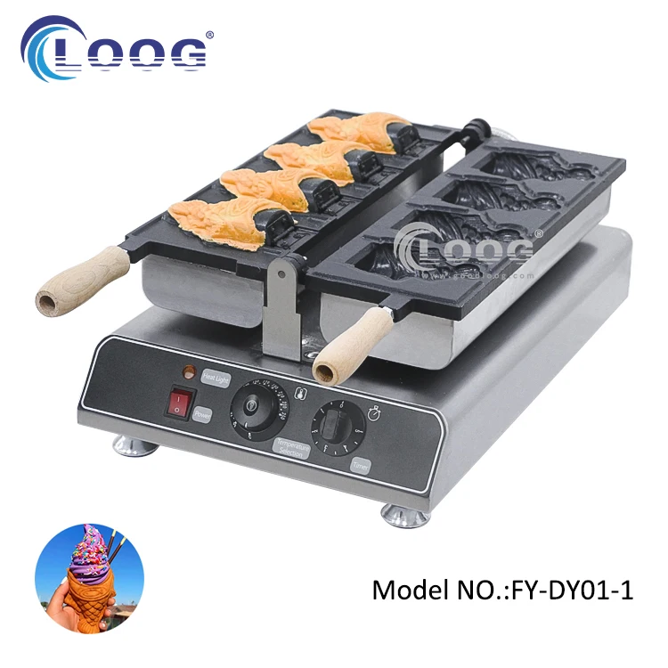 
Newest Ice Cream Fish Shape Cake Waffle Cone Machine Nonstick Electric Commercial Open Mouth Taiyaki Maker for Sale 
