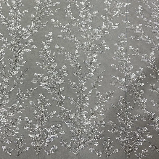 Classic soft wedding dress branch pattern Embroidered Beaded mesh glittering crystal sequins lace fabric