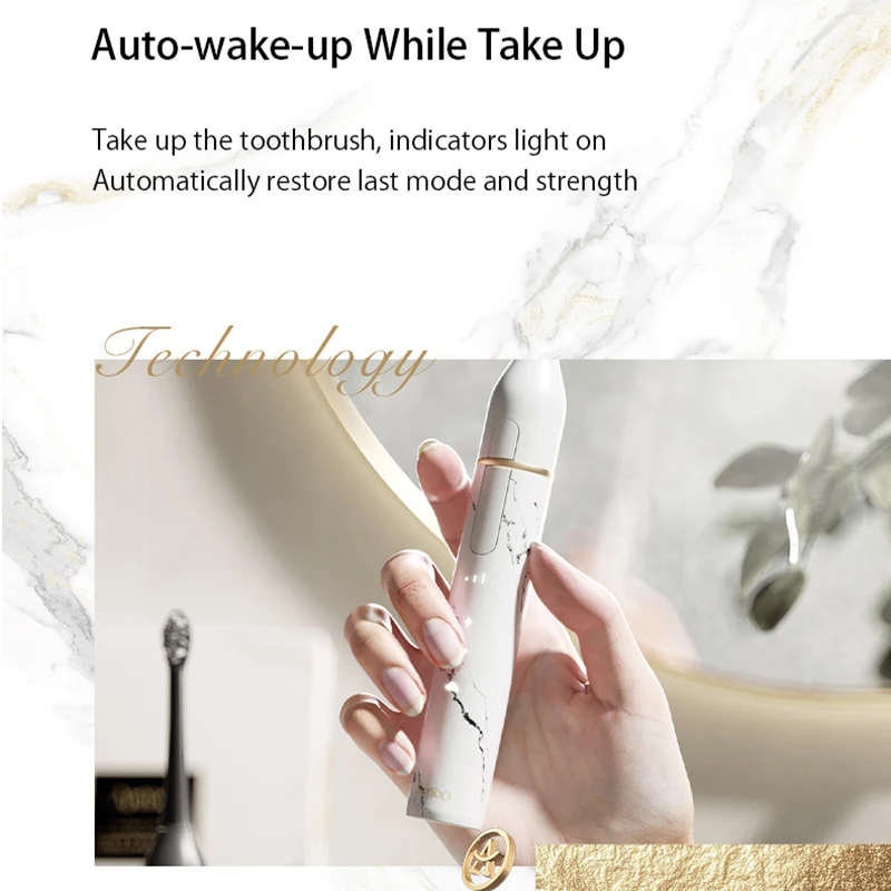 Marble Stone Auto-Wake-Up 9 Cleaning Modes Sonic Toothbrush Advanced Electric Toothbrush Ultrasonic Brush