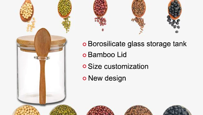 Japanese simplicity airtight storage box glass spice jar with wooden lid and spoons