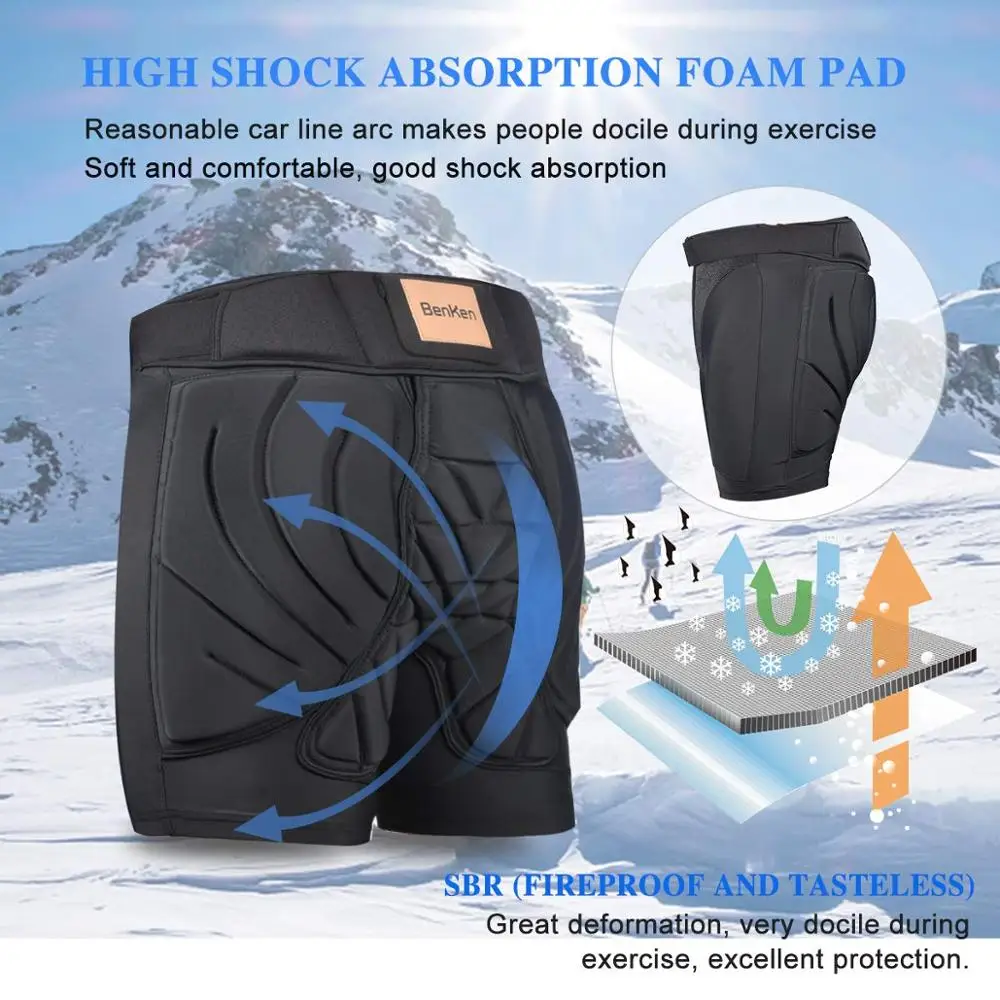 
BenKen Soared 3D Protection Hip Butt EVA Pad Short Pants Protective Gear Guard Impact Pad Ski Ice Skating Snowboard 