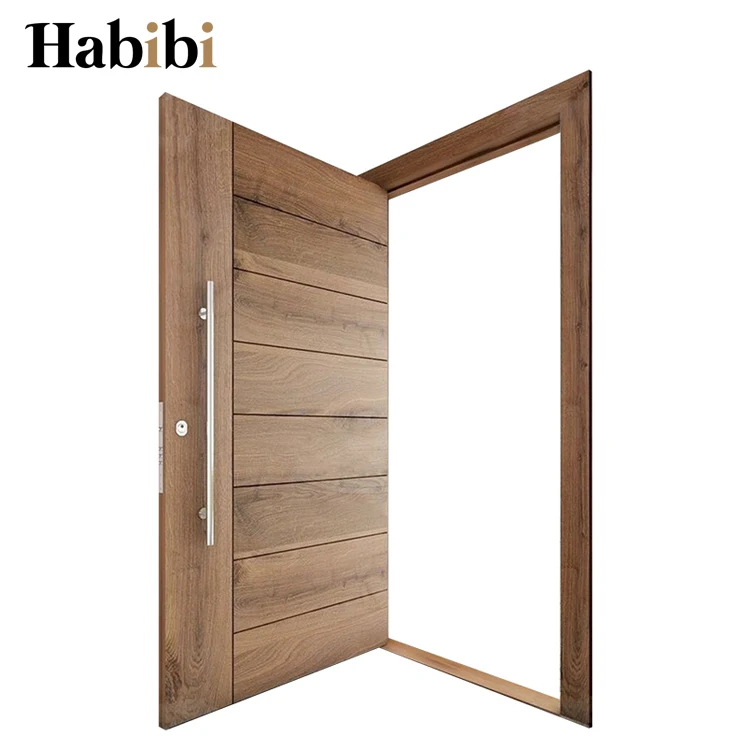 Prettywood Aluminum Prehung Waterproof 2021 New Design Front Wood Armored Steel Frame External Modern Entry Pivot Door
