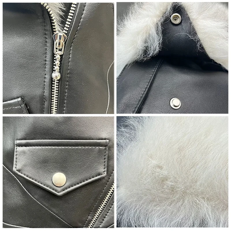 Winter Warm Tuscany Wool Collar Leather Coat Women Genuine Sheepskin Leather Jackets with Fur