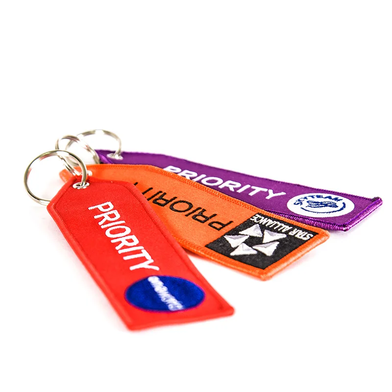 Promotional Embroidery Car Keychain Fabric Key Ring Custom Embroidery Key Chain
