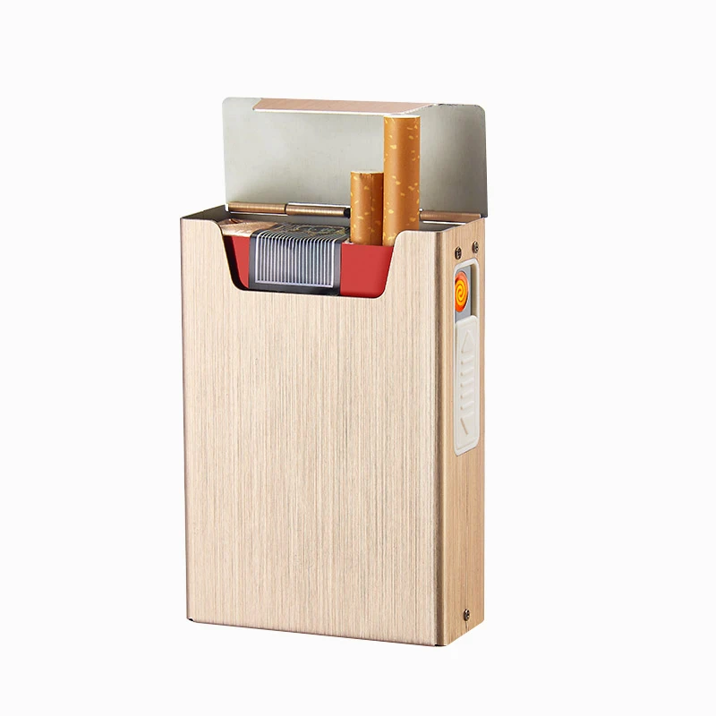 Оптовая продажа, портсигар с зажигалкой, металлический алюминиевый портсигар с защитой от ветра, зарядка через USB, турбо-зажигалка