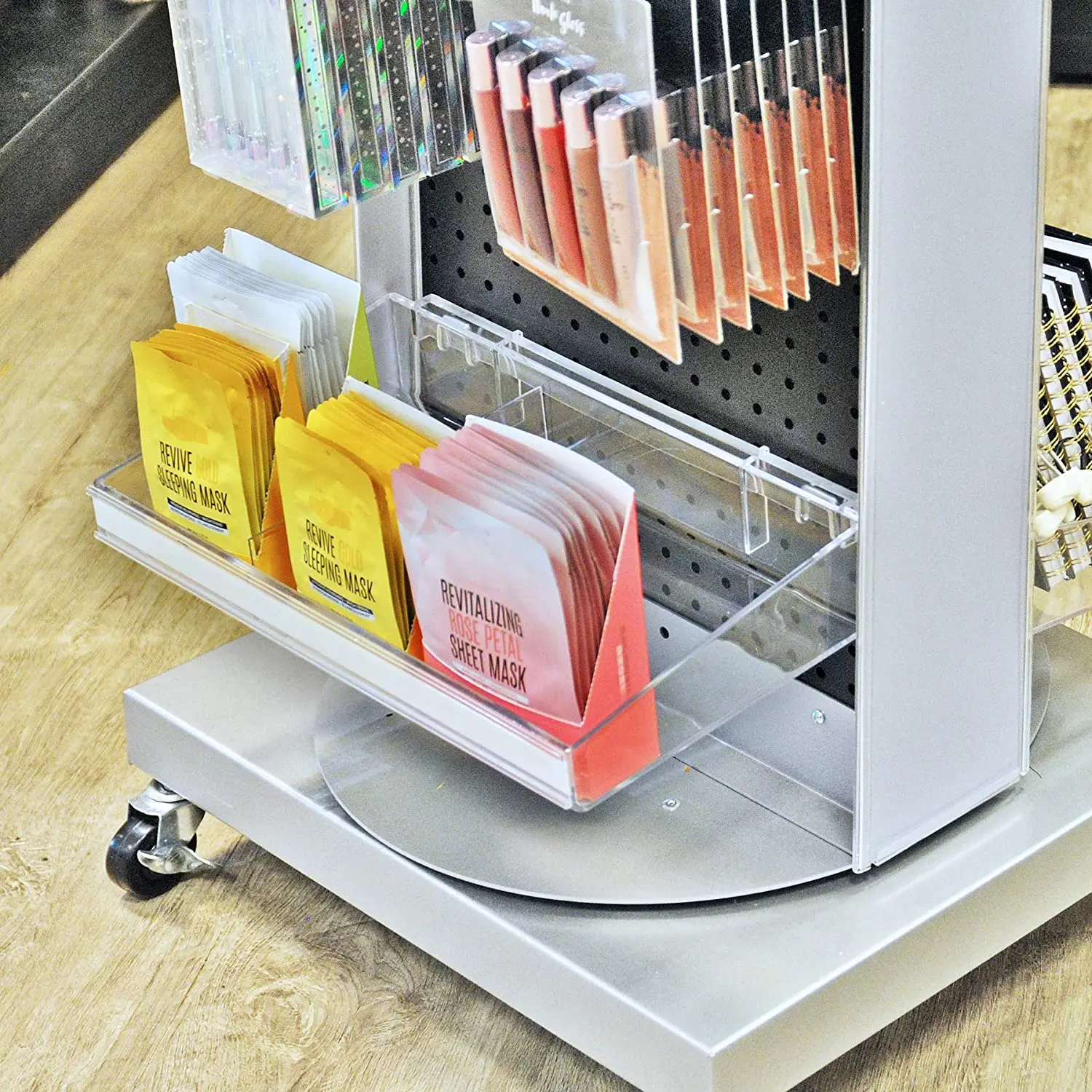 Hanging Acrylic Open Trays Slatwall Pegboard Retail Stores Product Display Holder With 2 Metal U-Hooks