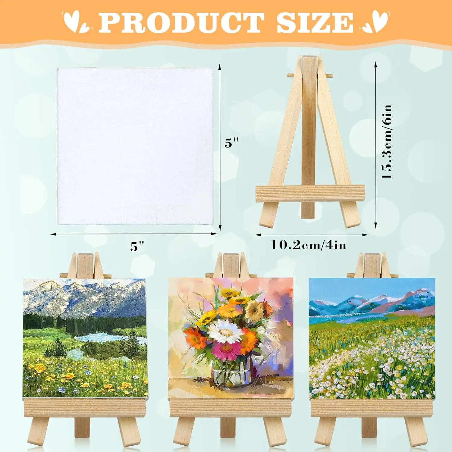 small5x7cm,6x8cm Stretched Mini Canvases Small Painting Canvas with Mini Easel Art Canvases for Painting with Wood Display Easel