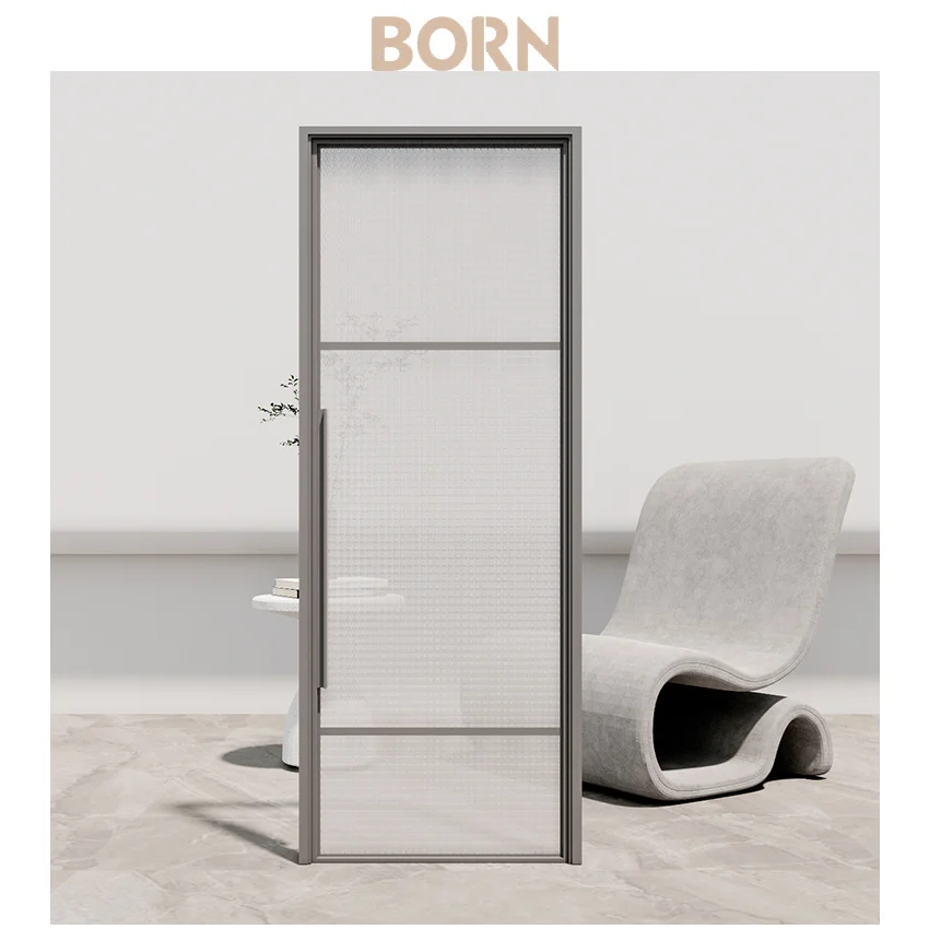 Good quality black steel look aluminum double glass Office swing half doors with glass steel entry doors with exterior door skin
