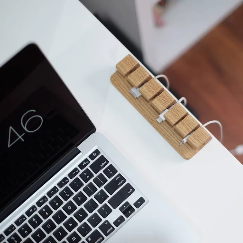 Cable Management for Power Cords and Charging s table charger holder organizer Wooden Charger Organizer