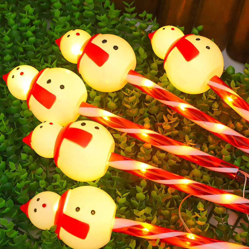 Cross-Border New Christmas Solar Lights String Candy Cane Insertion for Outdoor Garden Lawn Decor for Festive Season