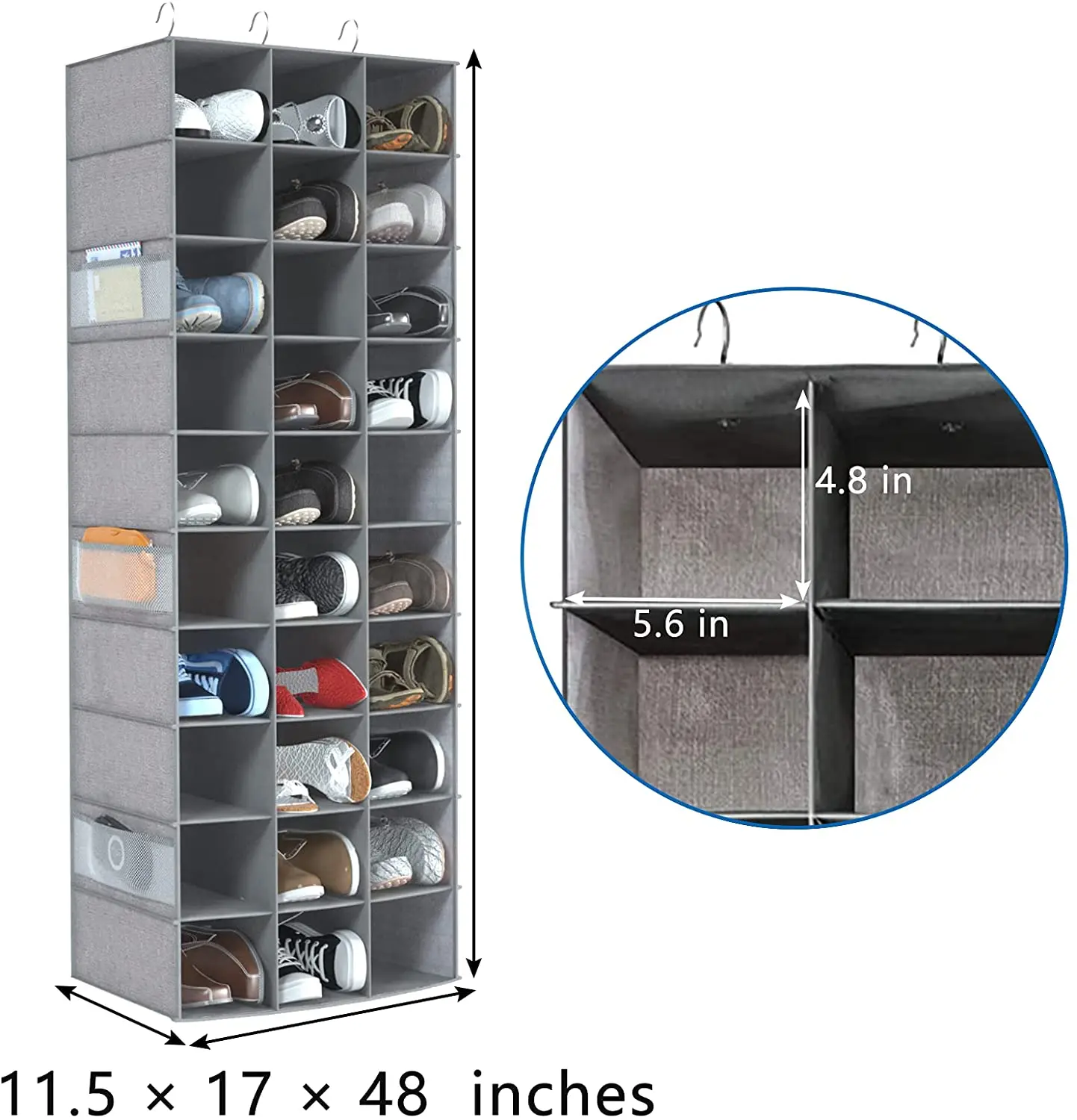 Hanging Shoe Closet Organizer, 30 Sections Hanging Closet Organizers and Storage Shelves with 6 Mesh Pockets
