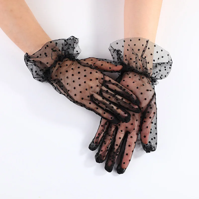 Sexy fashion dot design breathable cycling protection lace bridal gloves short wedding gloves for women