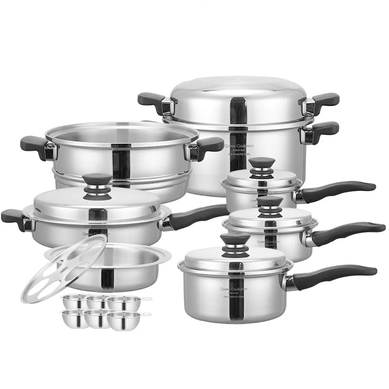 Queen pot set of 21 stainless steel steamer frying pan kitchen set of 21 pots