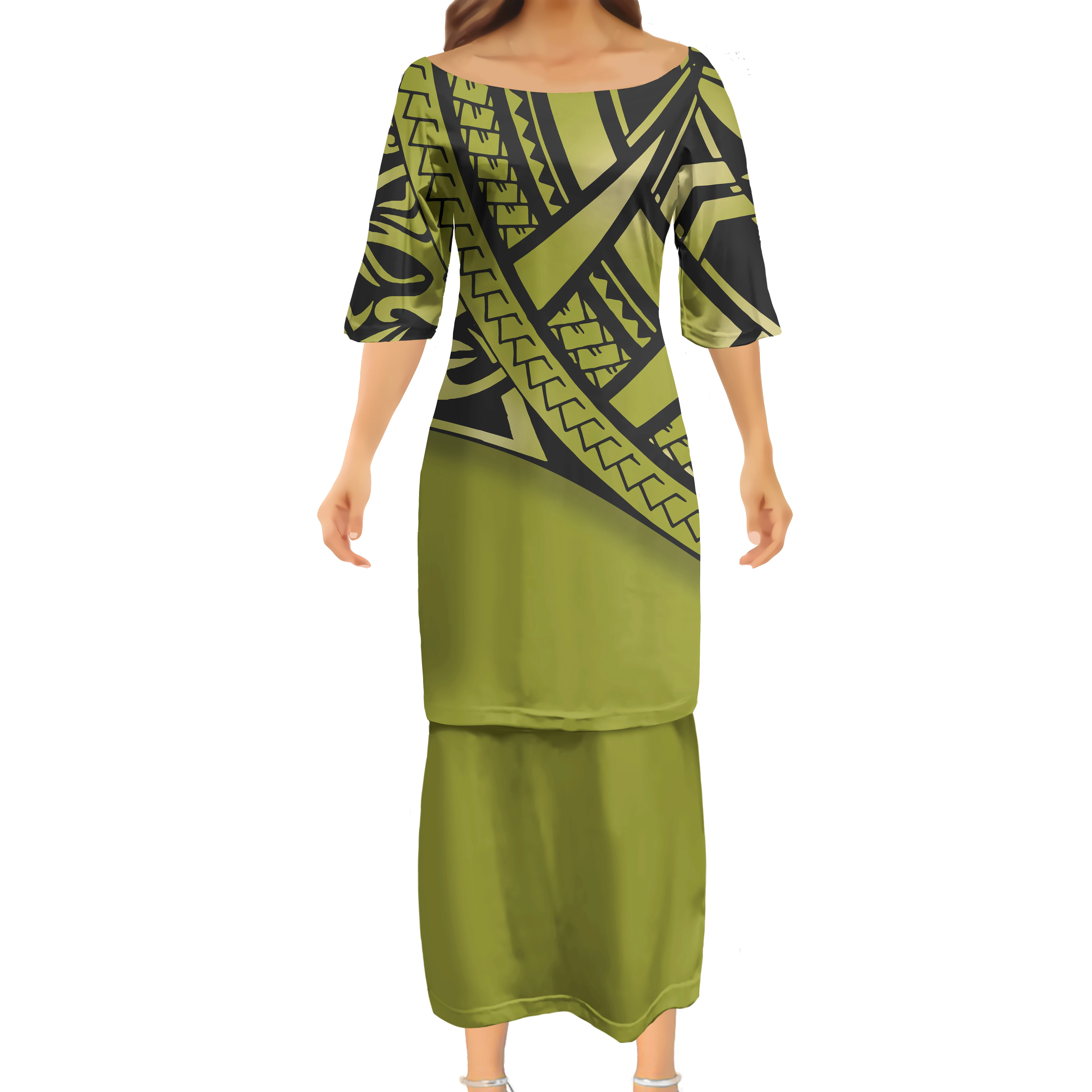 2022 Puletasi Dress Polynesian Samoa Tribal Sublimation Print Dresses Women Custom Image Poncho Dress Tattoo Maxi