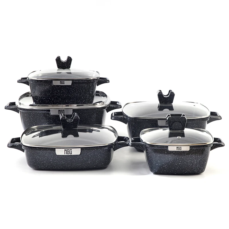 MGC Custom Copper Non Stick Induction Bottom Square Cooking Pot Set Kitchen Cookware Set