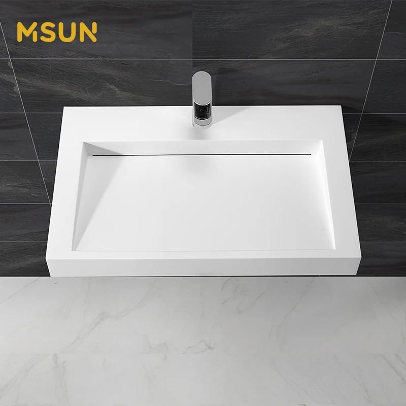 Elegant White Marble Sink Western Wall Mounted Wash Hand Basin Vanity Unit