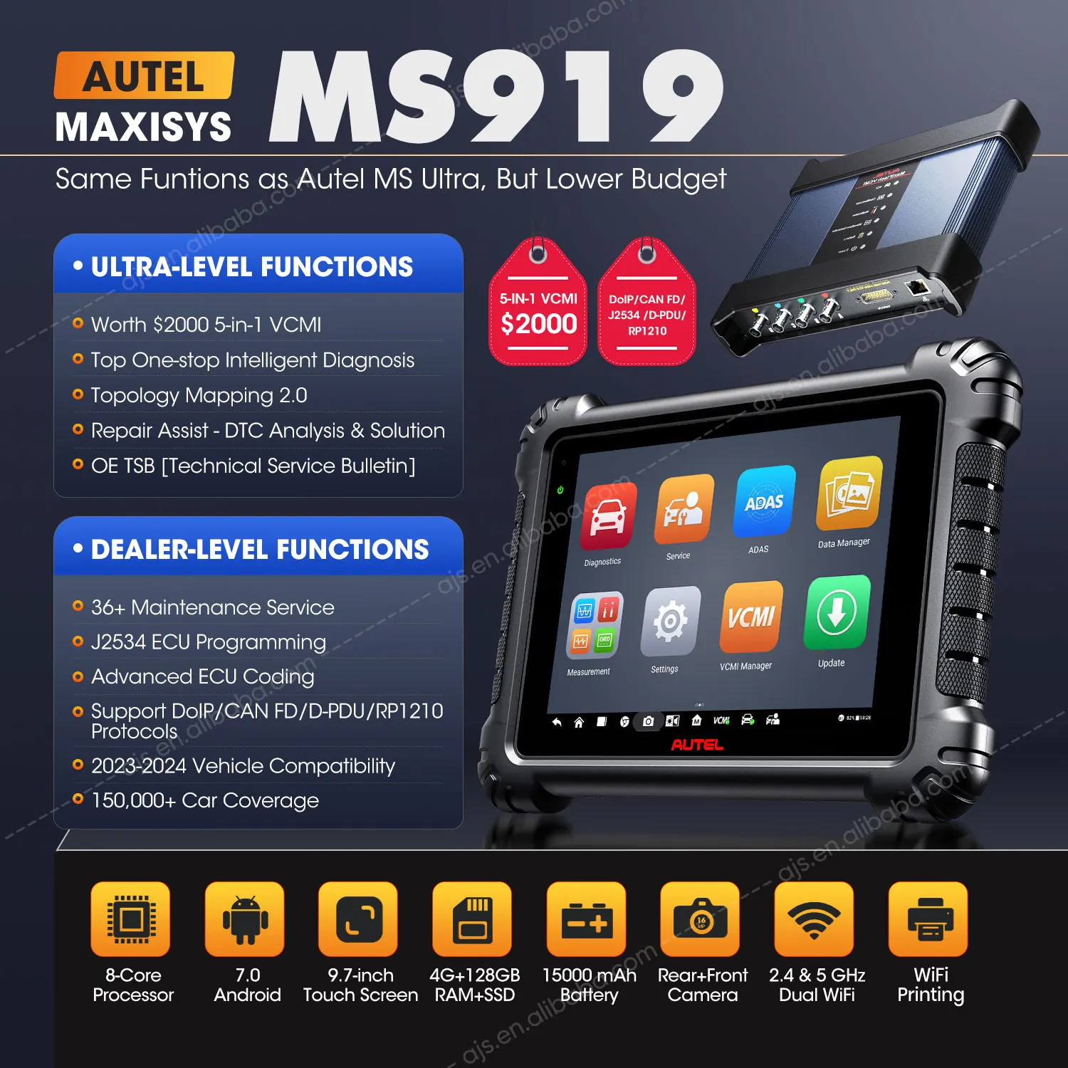[US VERSION] Autel MaxiSys MS919 Full System 40+ Function ECU Programming Tool Car Diagnostic Tool Upgraded of Maxisys MS908 Pro