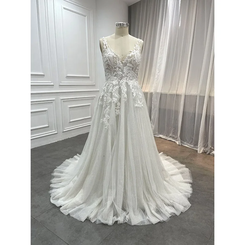 Factory Boho Appliqued Vestidos De Novia Crystal A Line Backless Christian Sparkly Beaded Wedding Gowns Dress Bridal