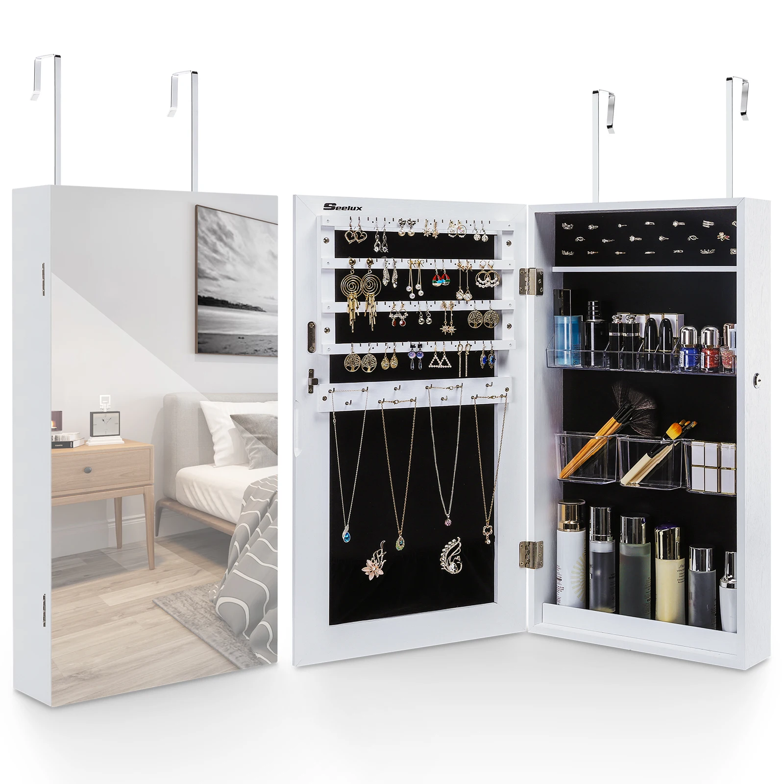  Multifunctional vertical jewelry cabinet for skincare makeup tools armoire lockable full length