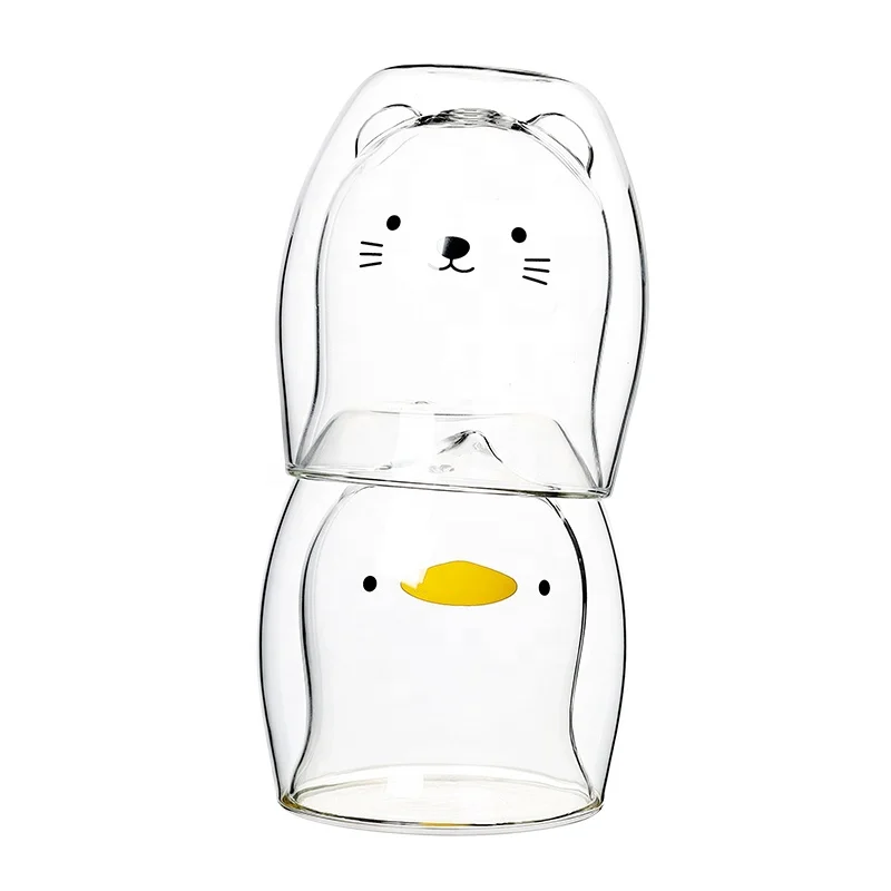 Varieties of Cute bear duck cat double wall glass milk coffee glass cup