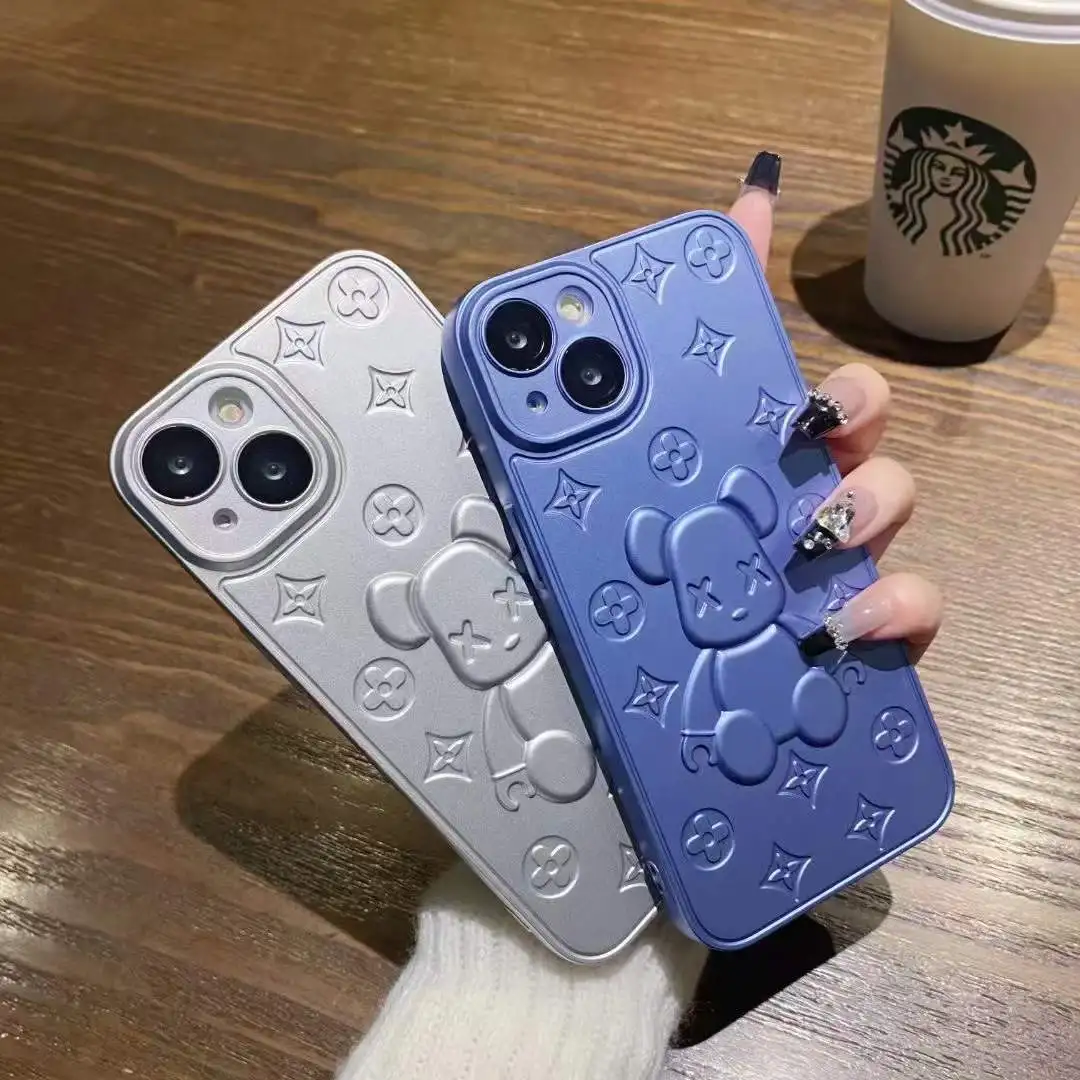 Plating 3D Violent Bear Soft TPU Protective Case For IPhone 14 13 Pro 12 XS Max Cell Phone Case Cover Camera Lens Protector