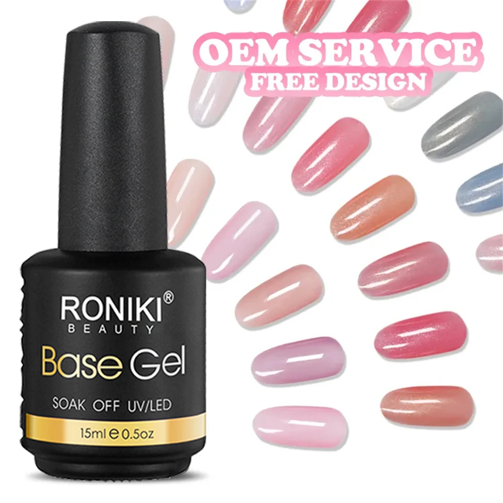 RONIKI wholesale custom logo private label HEMA FREE very good color rubber base coat  2 in 1 gel nail polish