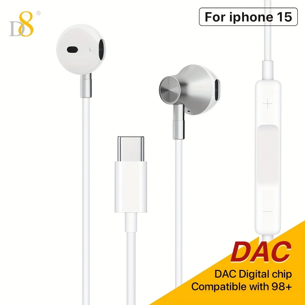 D8 Usb Type C Headphones In Ear Earphones Earbuds Mic Volume Earbud In-ear Headphones Gaming Headphones With Mic For Mobile