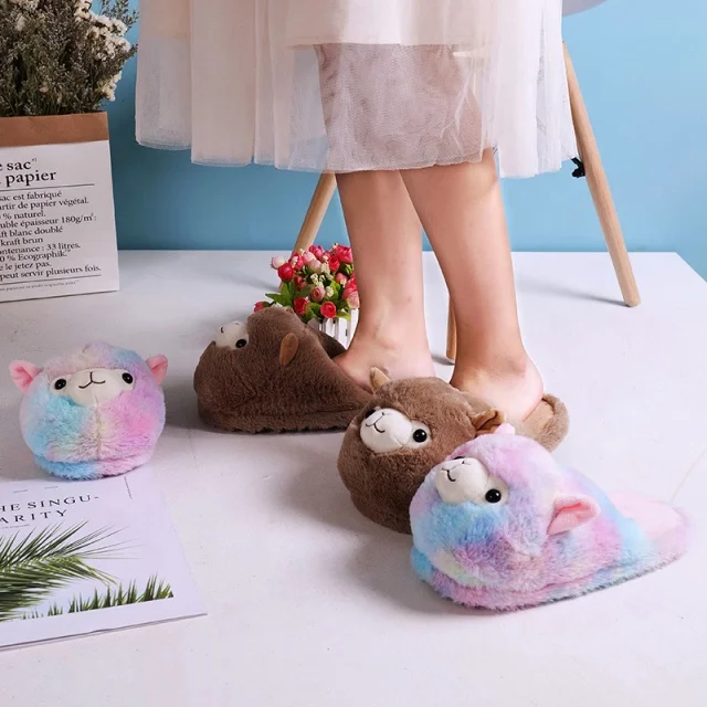 soft plush Alpaca cotton slippers women indoor warm slippers house anti-slip winter slipper