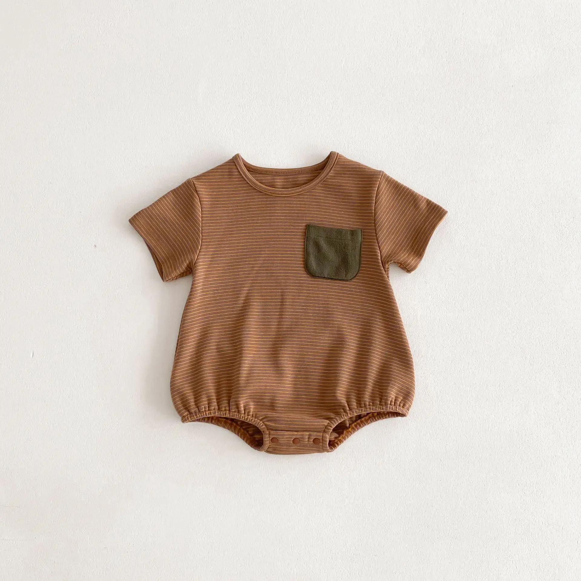 Summer Newborn Infant Toddler Boys Girls Clothes striped T-shirt Pocket Baby Boys Girls Jumpsuit romper